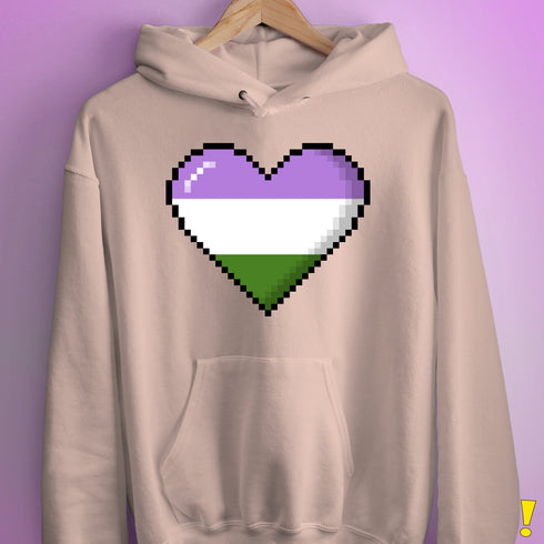 Genderqueer Pride 8-Bit Pixel Heart Hoodie - Light Pink